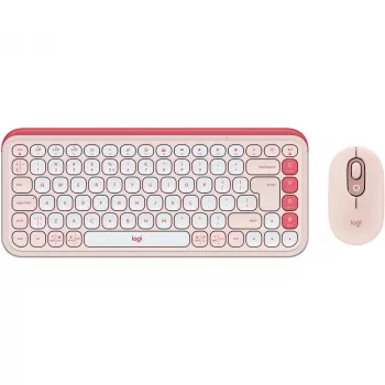 Logitech POP Icon Combo - Keyboard-and-Mouse-Set - Wireless - Bluetooth LE - QWERTY - US International - rosé, Off-White (920-013142)