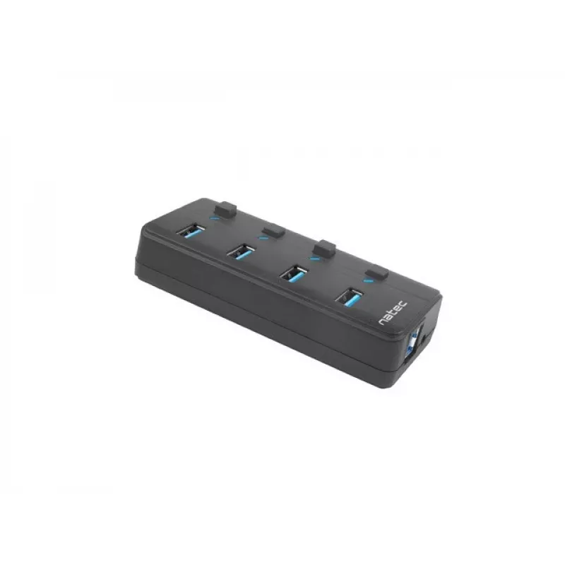 USB hub NATEC MANTIS USB 2.0 Type-B — 4x USB 3.2 Gen 1 Type-A ports, black, 0.8 m cable, AC adapter, power switch