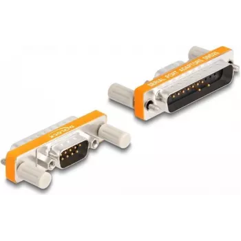 DELOCK cable gender changer D-Sub 9 pin to D-Sub 25 pin, gold-plated contacts, orange/silver