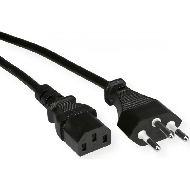 VALUE Netzkabel PVC-Apparate-Steckdose T12 auf C13, Stromkabel, schwarz, 3 m (19.99.1222)