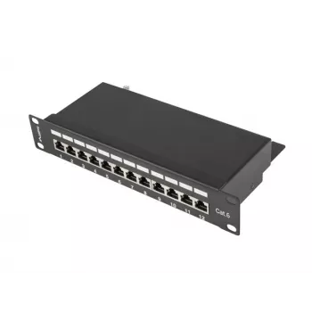 Lanberg PPF6-9012-B 12-Port Cat.6 Shielded Patch Panel, 1U 10-Inch Rackmount, Black