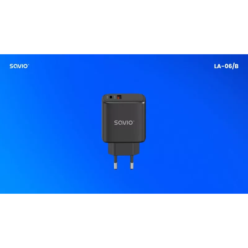 SAVIO LA-06/B 30W Wall Charger, USB-A + USB-C, Quick Charge, Power Delivery 3.0, Black