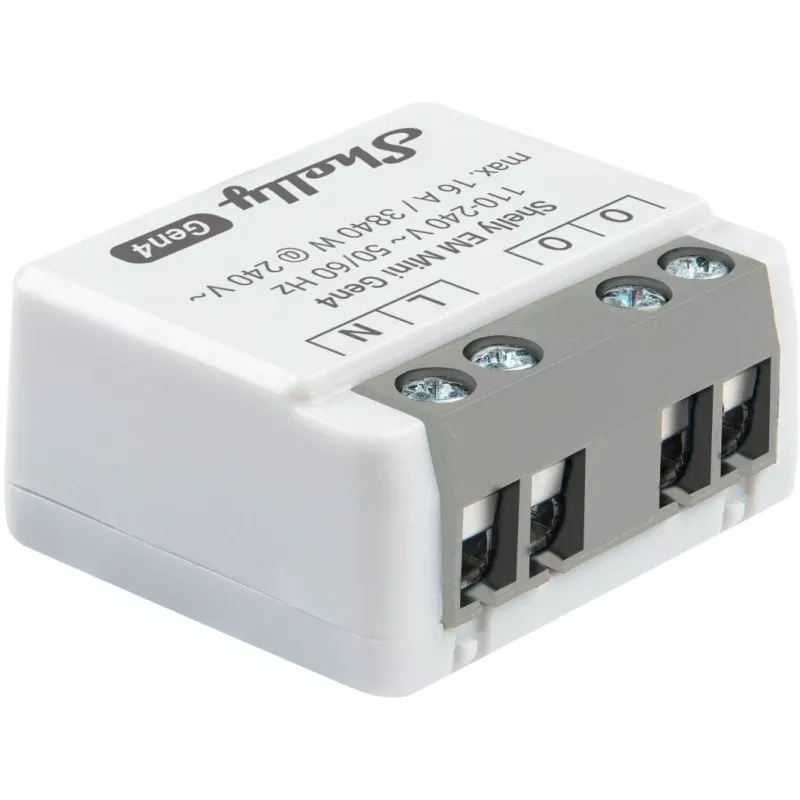 Smart relay Shelly Relay EM Mini Gen4 1-channel Wi‑Fi Matter Zigbee Bluetooth 8A, 110–240V, energy meter