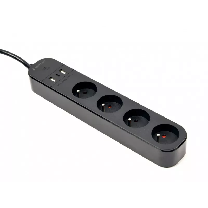 Power strip GEMBIRD TSL-PS-F4U-02 with 4 PL sockets and USB charger, black