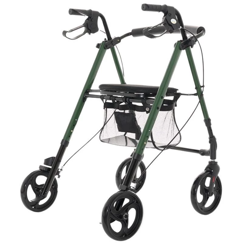 Rollator walker MDH Green with seat and bag — aluminium frame, 4 wheels, adjustable height, max load 136 kg