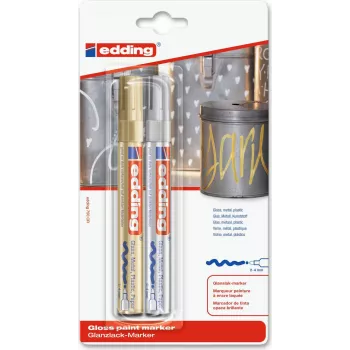 Marker pens Edding e-750 Gold Silver — metallic ink, round housing, pack with 2