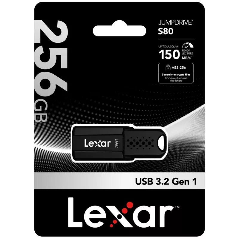 USB flash drive Lexar JumpDrive S80 256 GB, USB Type-A, USB 3.2 Gen 1, black, 20 g