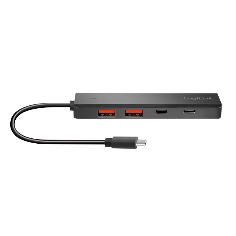 Hub USB-C, 4-porty 2x USB-A,2xUSB-C, Black
