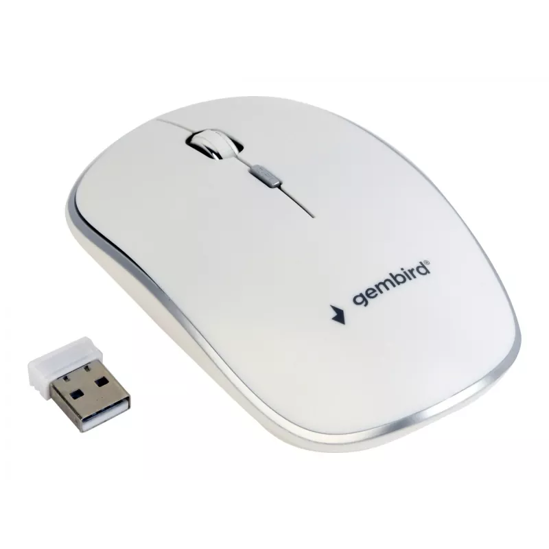 Wireless mouse GEMBIRD MUSW-4B-01-W, ambidextrous, optical 1600 DPI, 4 buttons, RF wireless, white