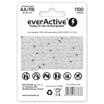 Rechargeable NiMH batteries everActive EVHRL6-1100 1.2V 1100 mAh — 4 pcs, cylindrical