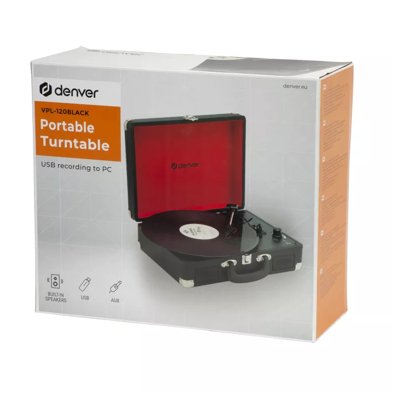 Denver VPL-120BLACK belt-drive USB turntable with built-in speakers
