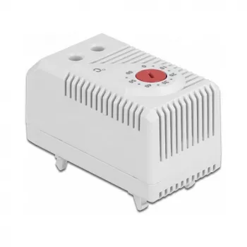Thermostat DELOCK 66824, plastic housing, IP20, 30 W, 250 V, 10 A, 43×60×33 mm, grey/red