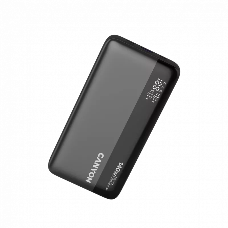 CANYON Power Bank PB-240, 25000mAh PD140W display power bank,Size160.0x82x27 mm Weight 508+-10g, Dark Grey