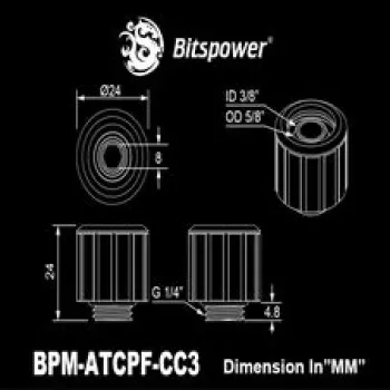 BitsPower straight fitting G1/4 male to 16/10 mm tubing — matte black