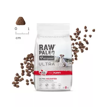 Dry dog food VETEXPERT RAW PALEO Ultra Mini Puppy Beef 2 kg — dry kibble for small-breed puppies, 30.5% protein, 16.5% fat