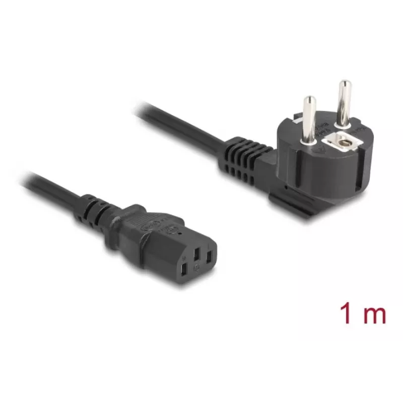 Power cord DELOCK CEE 7/7 (E+F) to IEC C13 90° angled, 1 m, H05VV-F 3x1.00 mm², black