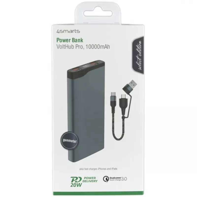 4Smarts Power Bank VoltHub Pro 10000mAh 22.5W with Quick Charge, PD gunmetal *Select Edition*