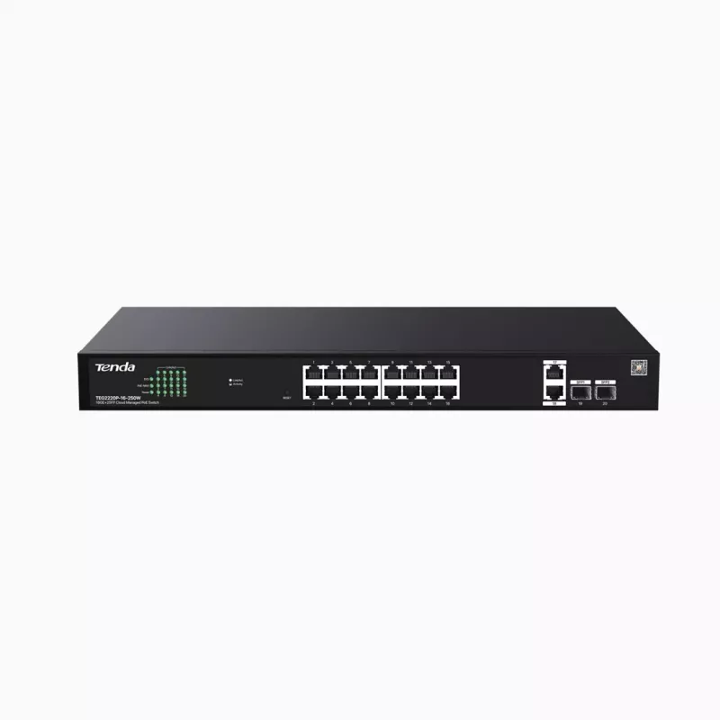 Switch TENDA TEG2220P-16-250W — Gigabit Websmart L2 Cloud PoE+ 16×1Gb/s, 230W