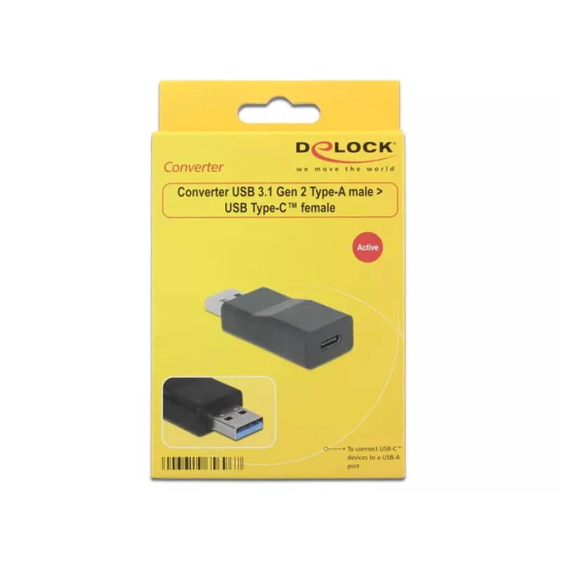 Cable gender changer DeLOCK 65696 USB 3.1 Gen 2 Type-A to Type-C Black