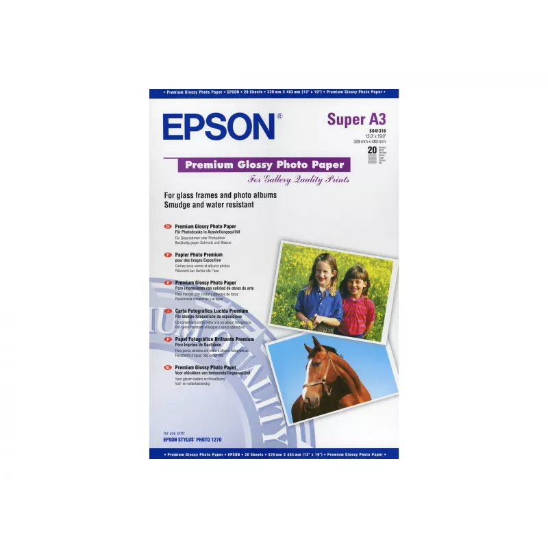 Epson Premium Glossy Photo Paper, DIN A3+, 250g/m², 20 Sheets