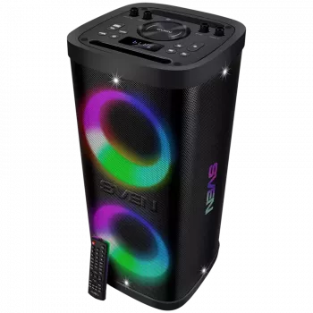 Portable speaker SVEN PS-950, black, power output 2x80W (RMS), TWS, Bluetooth, IPx4, FM, USB, microSD, LED-display, lithium battery
