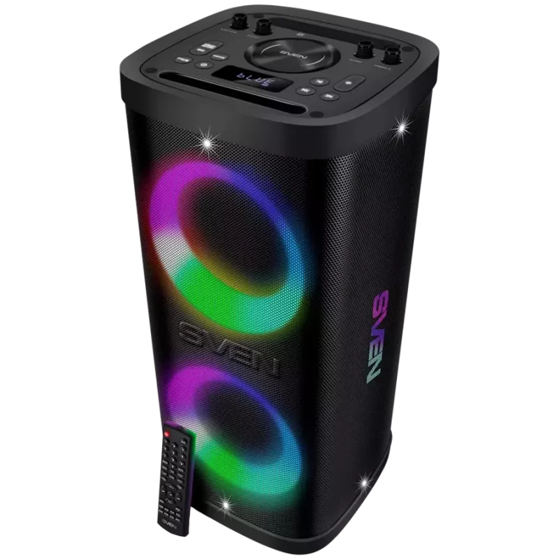 Portable speaker SVEN PS-950, black, power output 2x80W (RMS), TWS, Bluetooth, IPx4, FM, USB, microSD, LED-display, lithium battery