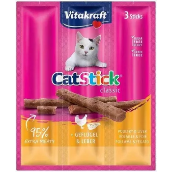 Cat treat Vitakraft CatStick Mini Poultry Liver — meaty solid snacks, 3 pcs, 18 g, grain-free