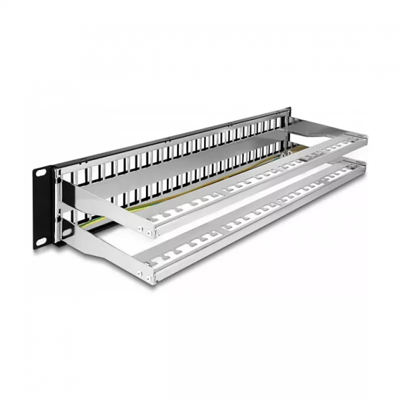 DeLOCK 19 inch Keystone Patch Panel 48 port with strain reliefs 2U black