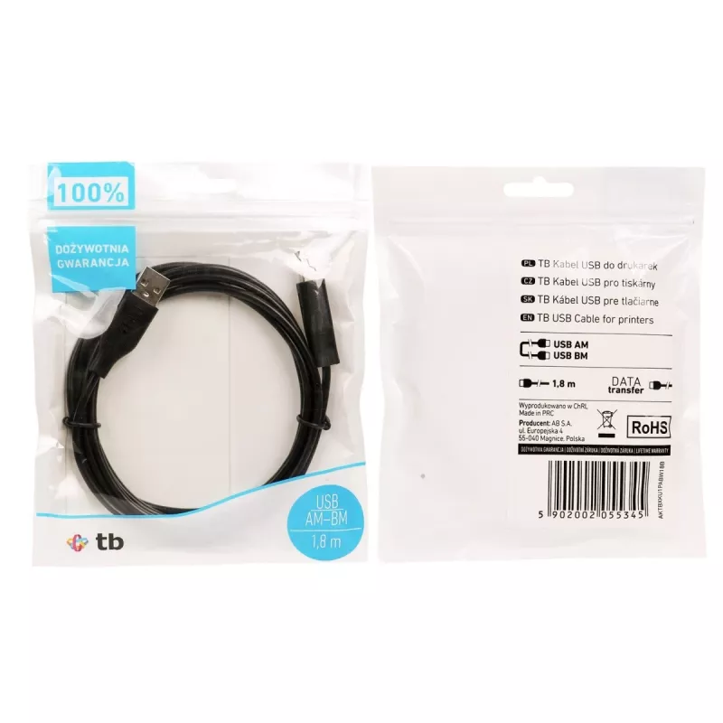 TB USB AM-BM Cable 1.8 Black (AKTBXKU1PABW18B)