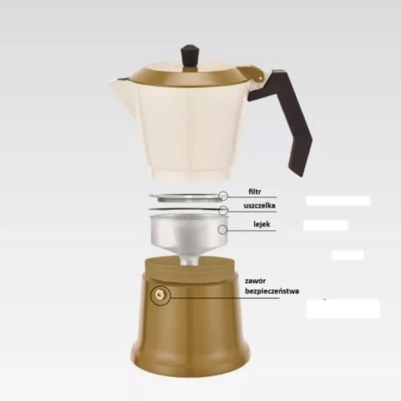 Aluminum stovetop moka pot Maestro MR-1657-3-BEIGE – 3-cup espresso maker, beige