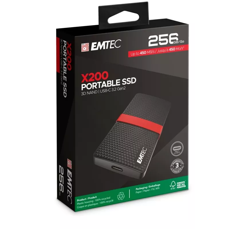 SSD Emtec 256GB USB Type-C 3.2 Gen 1 Black Red X200