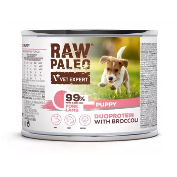Wet dog food VETEXPERT RAW PALEO Duoprotein Pork & Lamb Puppy 200 g, gluten- and soy-free, moisture 81%