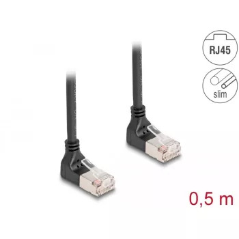 Network Cable DeLOCK RJ45 Cat.6A S/FTP Slim 90° Upwards 0.5m Black