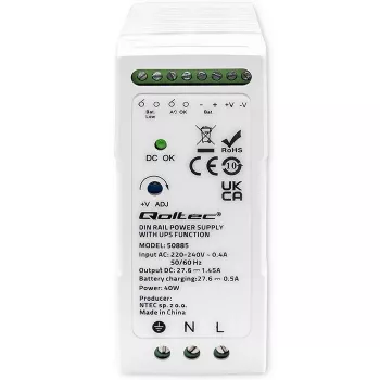 Qoltec 50885 Stable DIN Rail Power Supply with UPS function | 40W