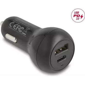 Car charger DELOCK 64329 — 12–24V cigar lighter USB-C fast charging for smartphone and tablet, black