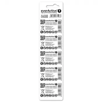 Button/coin lithium battery everActive CR2450, 3 V, 5 mm height — pack of 5
