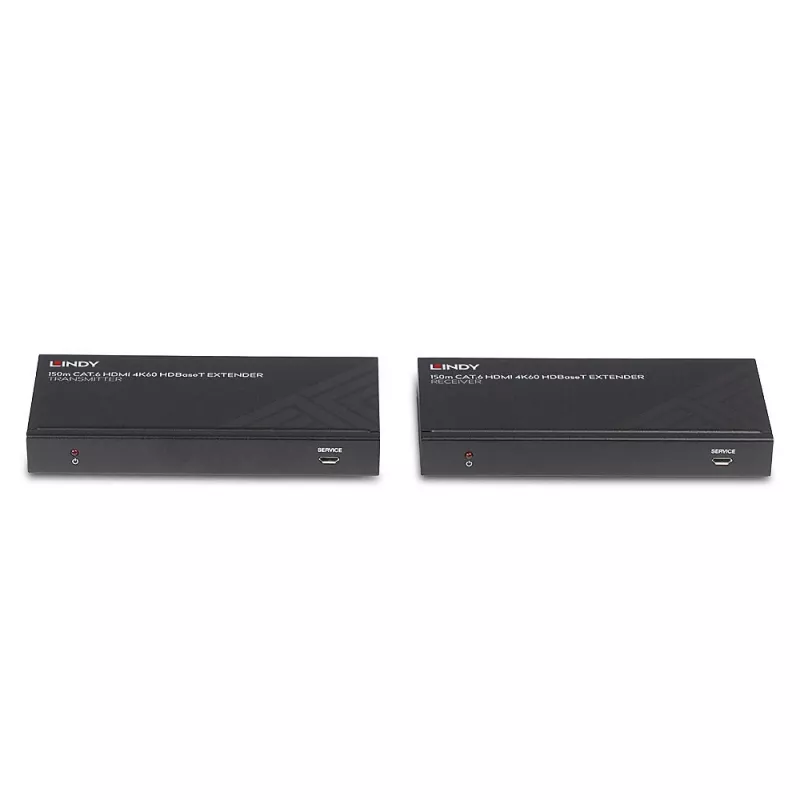 Lindy 150m Cat.6 HDMI 4K60, IR and RS-232 HDBaseT Extender, 3840 x 2160 pixels, AV transmitter & receiver, 150 m, Wired, Black, HDCP