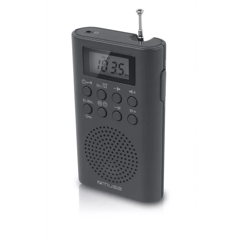 Portable radio Muse M-03 R with FM PLL tuning, LCD display, external antenna, black