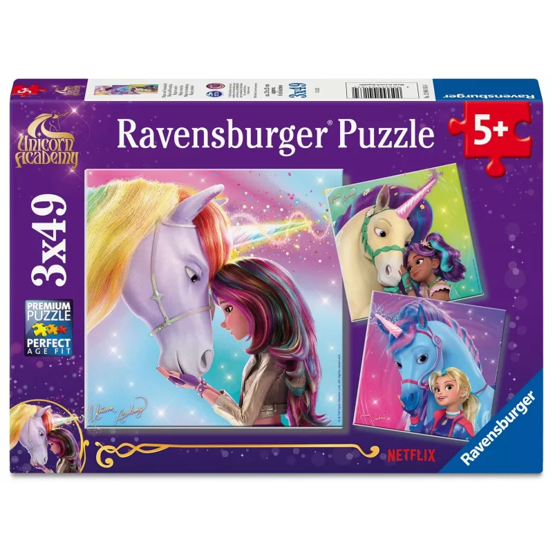 Jigsaw Puzzle Ravensburger Unicorn Academy — 3 x 49 pieces, set for children