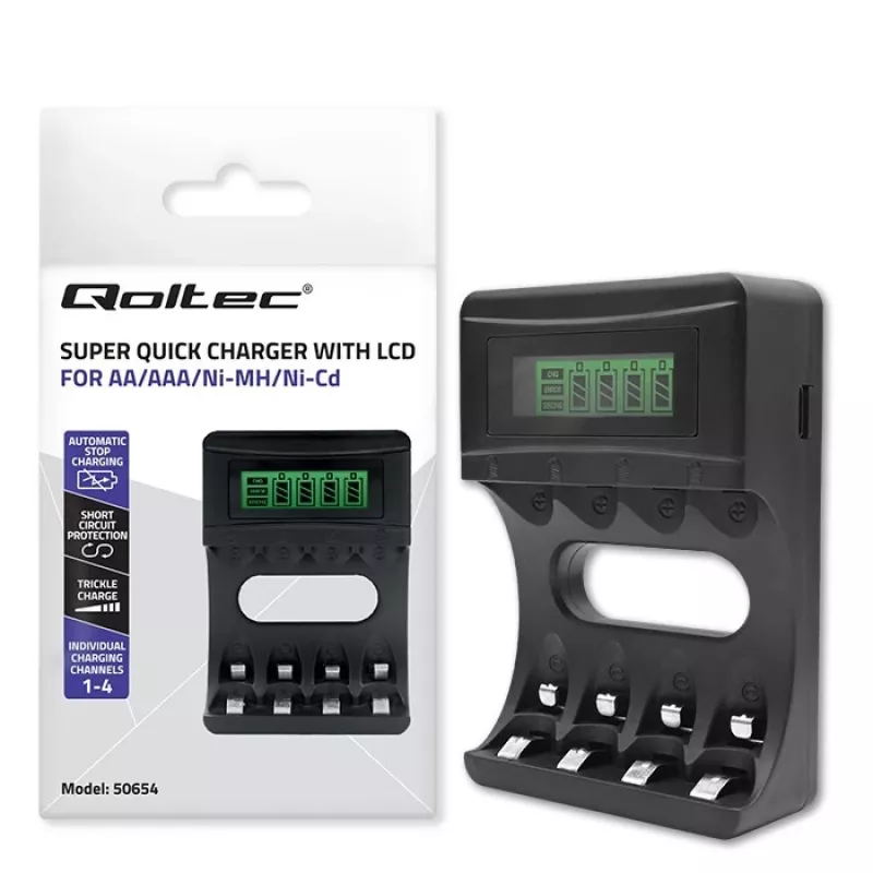 Battery charger QOLTEC 50654 for Ni‑MH R03 (AAA) and R6 (AA) batteries, 1800 mA