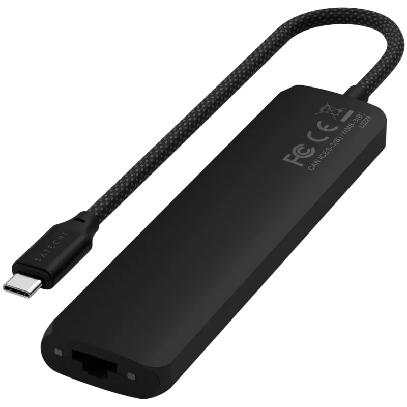 Satechi 7-w-1 USB-C Slim Multiport Adapter Ethernet (USB-C PD, 2x USB-A, HDMI 4K, Ethernet, czytnik kart micro/SD) (Black)