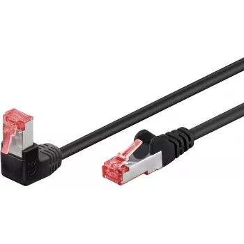 Goobay CAT 6 Patch Cable 1x 90° angled, S/FTP (PiMF), Black, 10 m - latch tab top, LSZH Halogen-Free, Copper (51547)