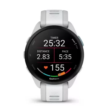 Smartwatch GARMIN Forerunner 165 — GPS, AMOLED 1.2 inch, 4 GB, 5 ATM, 11 days battery, Grey case, White strap