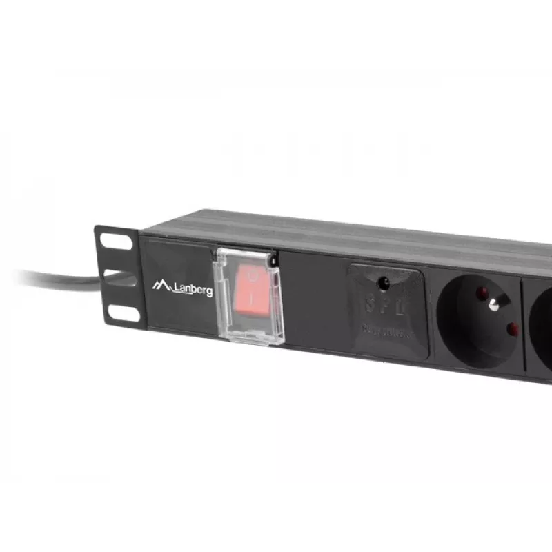 Power distribution unit LANBERG PDU-06E-0200-BK — 6x Type E outlets, 16 A, 2 m cable, 1U rack, 220–250 V