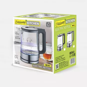 Electric kettle Maestro MR-053 1.7 L 2200 W Glass housing Black with water level indicator
