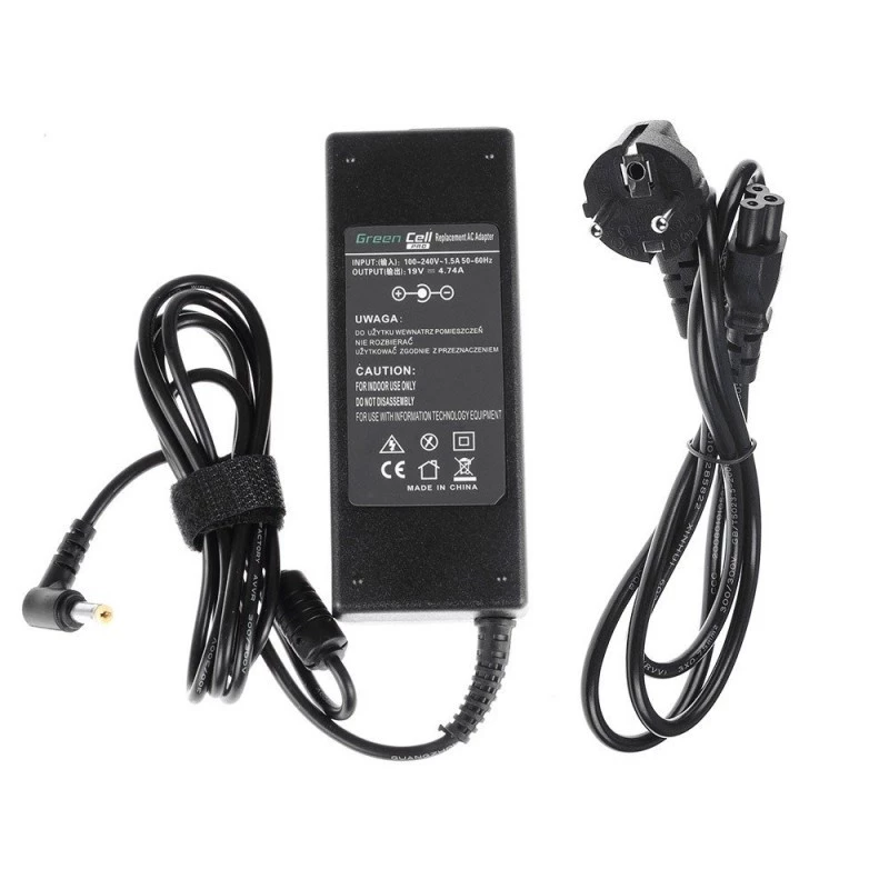 Laptop Power Adapter Green Cell AD02P 90W 19V 4.74A AC-to-DC Indoor Black