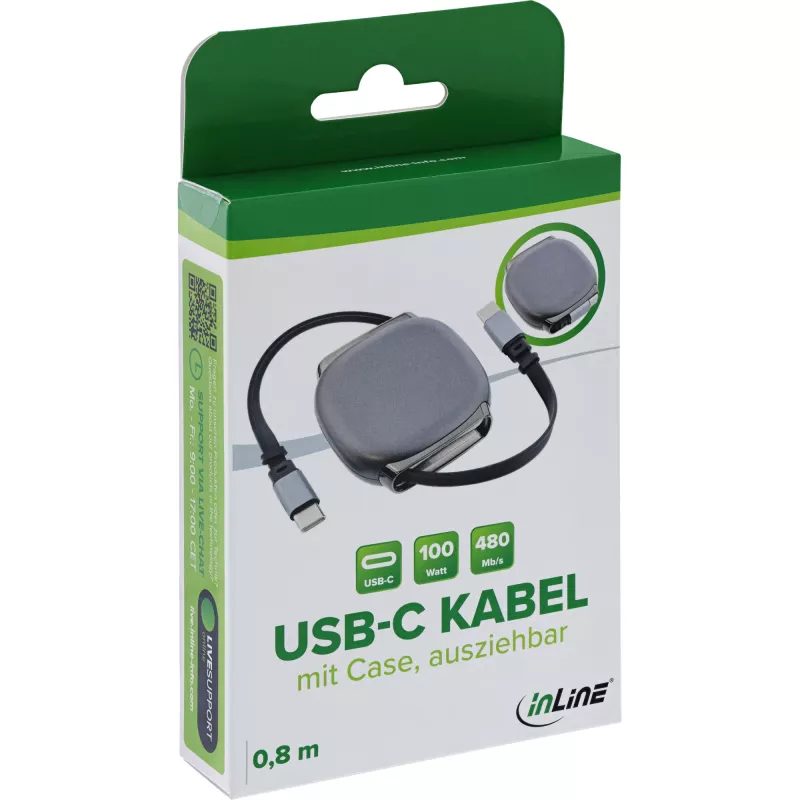 USB-C cable InLine 35850, 100W power delivery, 0.80 m, black/grey