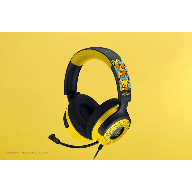 Headset Razer Kraken V4 X Pokemon — Wired USB-C/USB-A, Supraaural, 20–20000 Hz, 1.8 m cable, 310 g, Black/Yellow