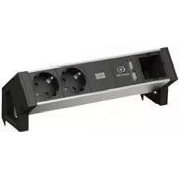 Power Accessory Bachmann DESK2 ALU BLACK — 2x Schutzkontakt sockets, 1x USB charger