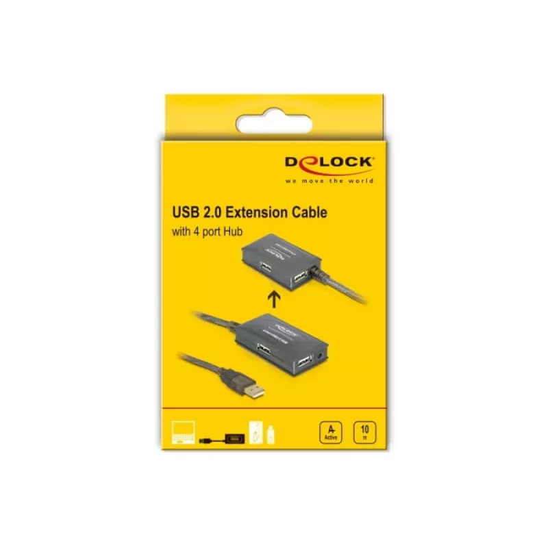DeLock USB2.0 Extension Cable 10m active with 4 port Hub - Hub - 4 x USB2.0 (82748)